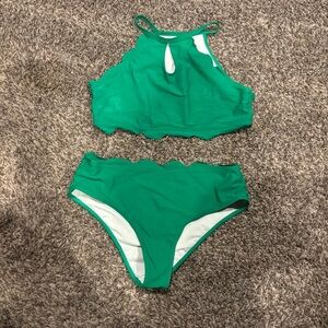 Green Scalloped Bikini Set